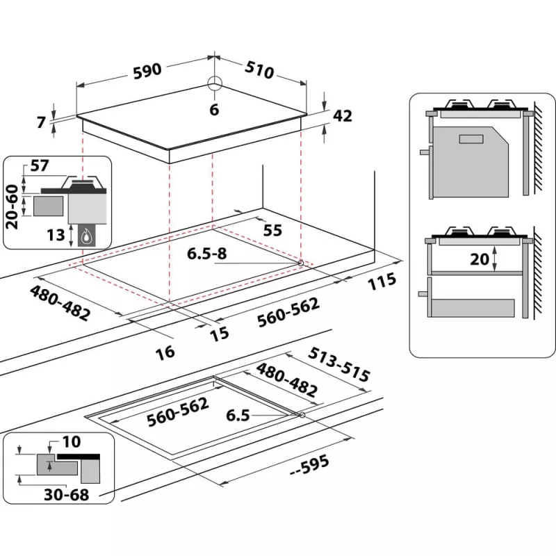 Whirlpool AKTL 629/S Silber Einbau-Gasherd 4 Zone(n)