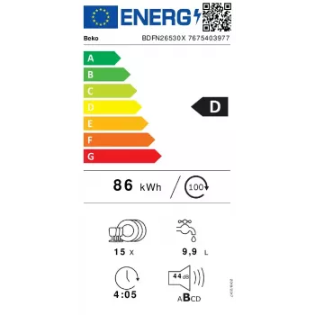 Freistehender Geschirrspüler BEKO BDFN26530X, volle Größe 60 cm, 15 Maßgedecke, 44 dB, 6 Programme