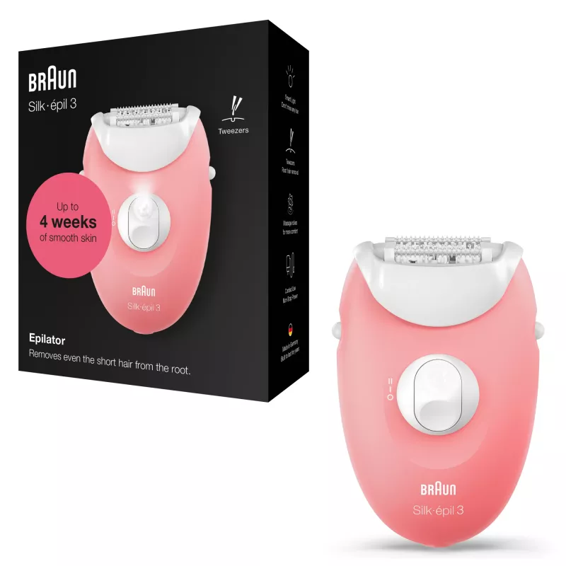 Braun Silk-épil 3 3-176 Epilierer mit 3 Extras, Rosé, Weiß, 20 Pinzetten, Rasieren, AC, 100 - 240 V, 50 - 60 Hz