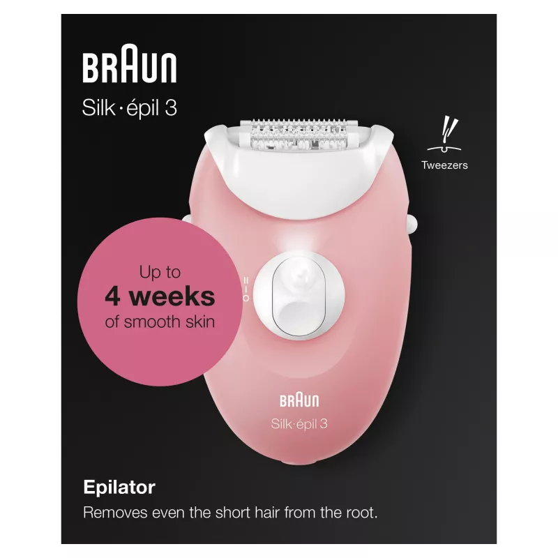 Braun Silk-épil 3 3-176 Epilierer mit 3 Extras, Rosé, Weiß, 20 Pinzetten, Rasieren, AC, 100 - 240 V, 50 - 60 Hz