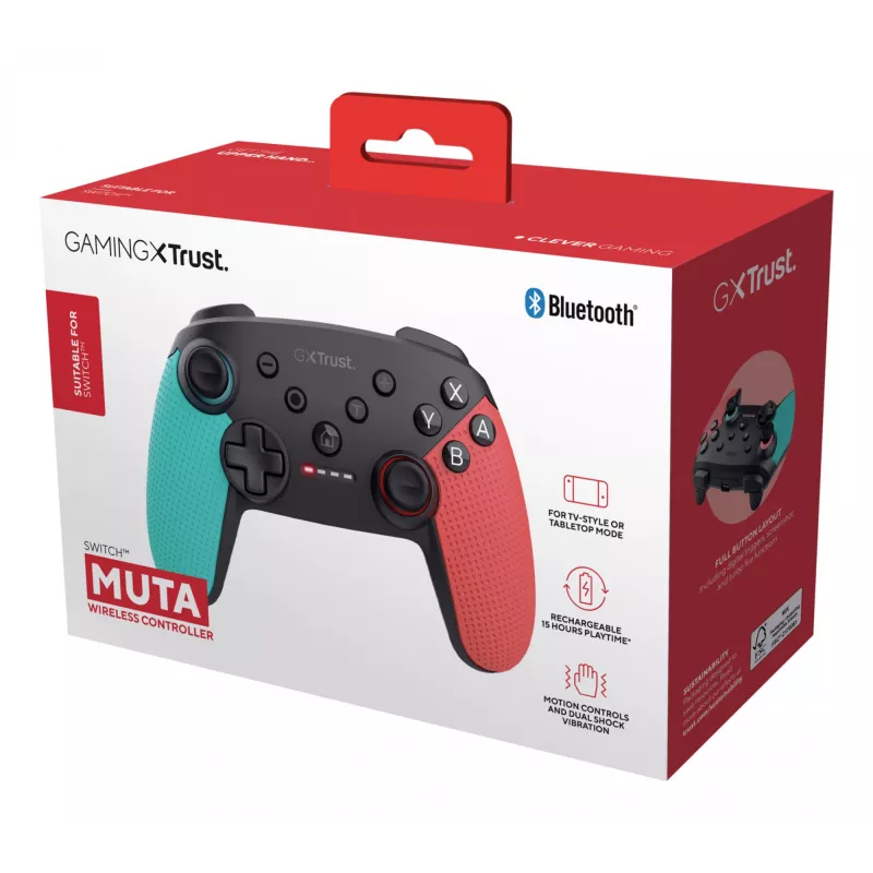 Trust GXT 1246B Muta Schwarz, Blau, Rot Bluetooth Gamepad Nintendo Switch, Nintendo Switch Lite