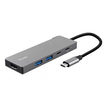 USB Type-C-Hub TRUST 26062 — HDMI + USB 3.2 Gen 1 Type-A & Type-C, Grau, 5 Anschlüsse