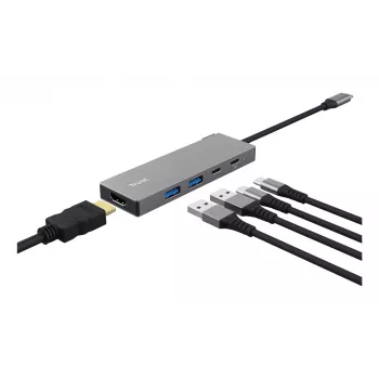 USB Type-C-Hub TRUST 26062 — HDMI + USB 3.2 Gen 1 Type-A & Type-C, Grau, 5 Anschlüsse