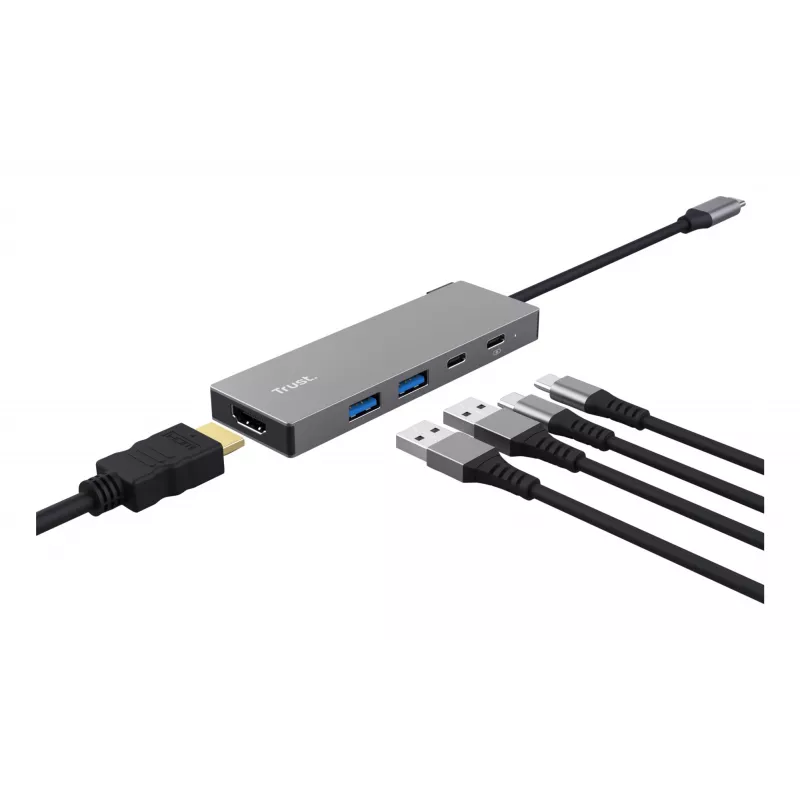 USB Type-C-Hub TRUST 26062 — HDMI + USB 3.2 Gen 1 Type-A & Type-C, Grau, 5 Anschlüsse