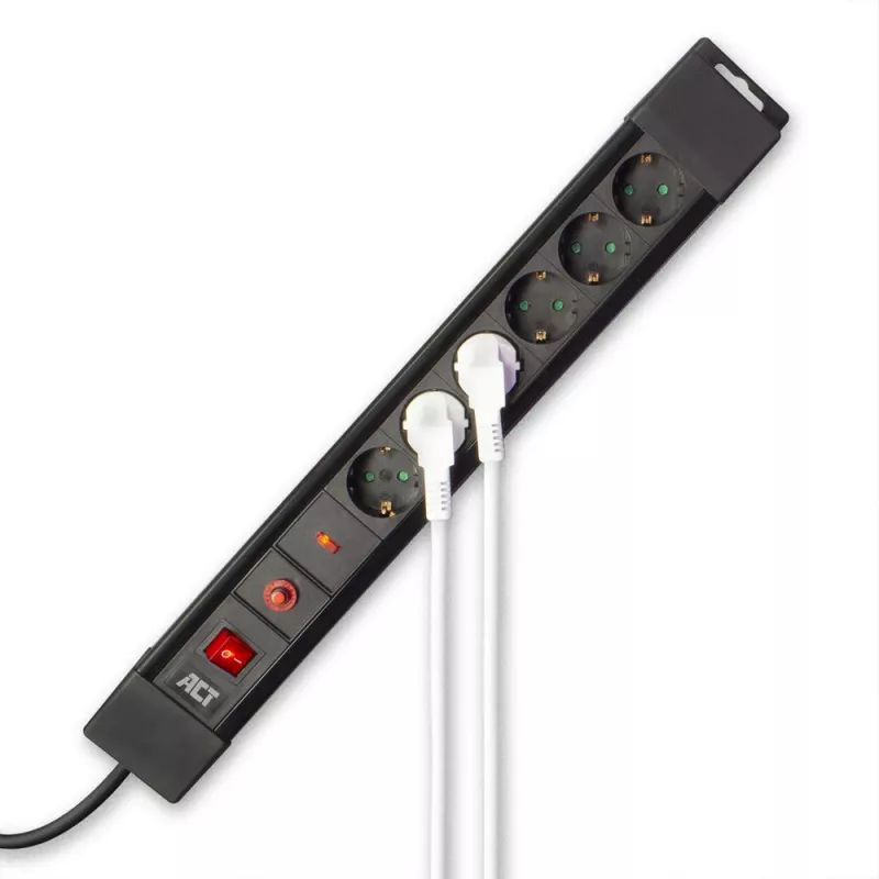 ACT Steckdosenleiste mit 6 Steckdosen und Überspannungsschutz, 6 AC-Ausgänge, Typ F, 230 V, 16 A, 1,5 mm², Typ F (Schuko)