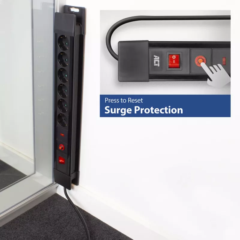 ACT Steckdosenleiste mit 6 Steckdosen und Überspannungsschutz, 6 AC-Ausgänge, Typ F, 230 V, 16 A, 1,5 mm², Typ F (Schuko)