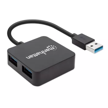 Manhattan USB-A 4-Port Hub, 4x USB-A Ports, 5 Gbps (USB 3.2 Gen1 aka USB 3.0), USB-betrieben (kein externes Netzteil erforderlich). Schnellladung: 1 Port bis zu 0,9 A; Laden an 4 Ports erfordert externes Netzteil (nicht im Lieferumfang enthalten), Entspricht ST4300MINU3B