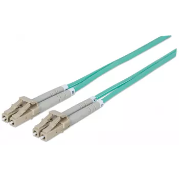 Intellinet Glasfaser-Patchkabel, OM3, LC/LC, 2 m, Aqua, Duplex, Multimode, 50/125 µm, LSZH, Faser, Lebenslange Garantie