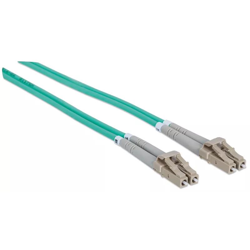 Intellinet Glasfaser-Patchkabel, OM3, LC/LC, 2 m, Aqua, Duplex, Multimode, 50/125 µm, LSZH, Faser, Lebenslange Garantie