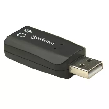 Manhattan USB-A Sound Adapter, USB-A auf 3,5 mm Mikrofon-Eingang und Audio-Ausgang, 480 Mbit/s (USB 2.0), unterstützt 3D und virtuellen 5.1 Surround Sound, Hi-Speed USB, Schwarz, Drei Jahre Garantie