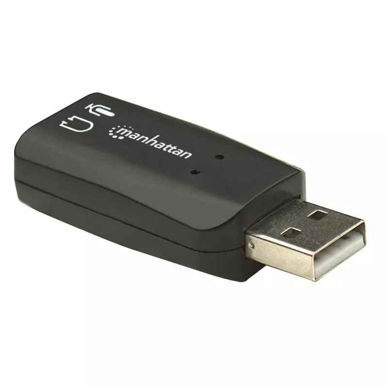 Manhattan USB-A Sound Adapter, USB-A auf 3,5 mm Mikrofon-Eingang und Audio-Ausgang, 480 Mbit/s (USB 2.0), unterstützt 3D und virtuellen 5.1 Surround Sound, Hi-Speed USB, Schwarz, Drei Jahre Garantie