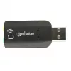 Manhattan USB-A Sound Adapter, USB-A auf 3,5 mm Mikrofon-Eingang und Audio-Ausgang, 480 Mbit/s (USB 2.0), unterstützt 3D und virtuellen 5.1 Surround Sound, Hi-Speed USB, Schwarz, Drei Jahre Garantie