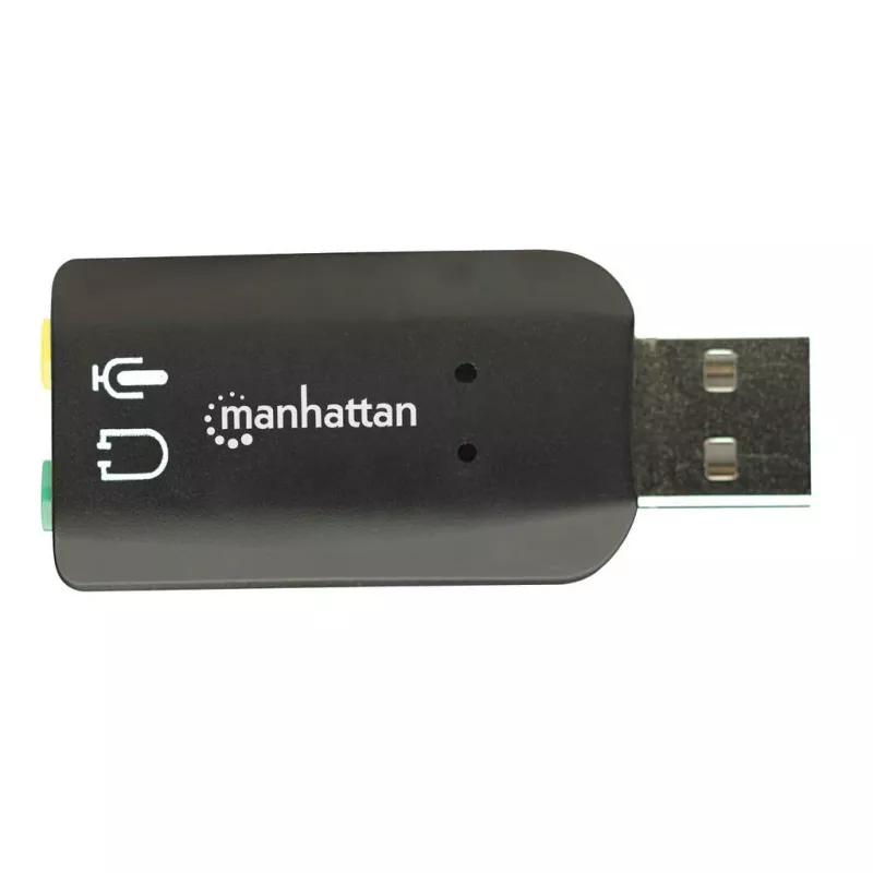 Manhattan USB-A Sound Adapter, USB-A auf 3,5 mm Mikrofon-Eingang und Audio-Ausgang, 480 Mbit/s (USB 2.0), unterstützt 3D und virtuellen 5.1 Surround Sound, Hi-Speed USB, Schwarz, Drei Jahre Garantie