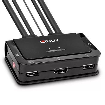 Lindy 2 Port HDMI 4K30, USB 2.0 und Audio Kabel KVM Switch, 1920 x 1080 Pixel, Schwarz