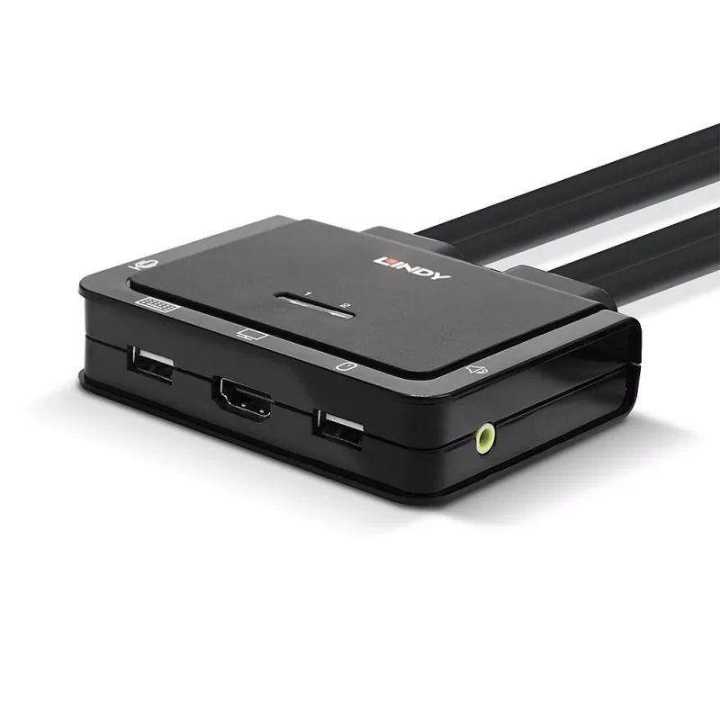 Lindy 2 Port HDMI 4K30, USB 2.0 und Audio Kabel KVM Switch, 1920 x 1080 Pixel, Schwarz