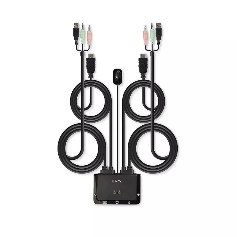Lindy 2 Port HDMI 4K30, USB 2.0 und Audio Kabel KVM Switch, 1920 x 1080 Pixel, Schwarz