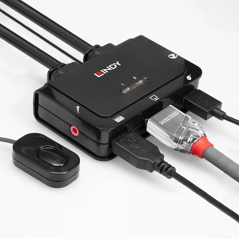 Lindy 2 Port HDMI 4K30, USB 2.0 und Audio Kabel KVM Switch, 1920 x 1080 Pixel, Schwarz