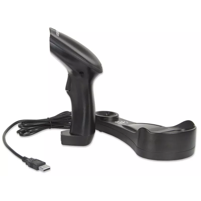 Manhattan Wireless Linear Handheld CCD Barcode Scanner, Bluetooth, 500 mm Scantiefe, bis zu 80 m effektive Reichweite (Sichtlinie), max. Umgebungslicht 100.000 Lux (Sonnenlicht), EU/US/UK/AU austauschbarer Stecker, Schwarz, Drei Jahre Garantie