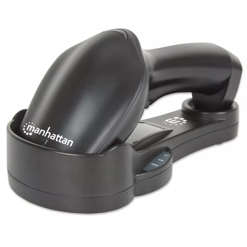 Manhattan Wireless Linear Handheld CCD Barcode Scanner, Bluetooth, 500 mm Scantiefe, bis zu 80 m effektive Reichweite (Sichtlinie), max. Umgebungslicht 100.000 Lux (Sonnenlicht), EU/US/UK/AU austauschbarer Stecker, Schwarz, Drei Jahre Garantie