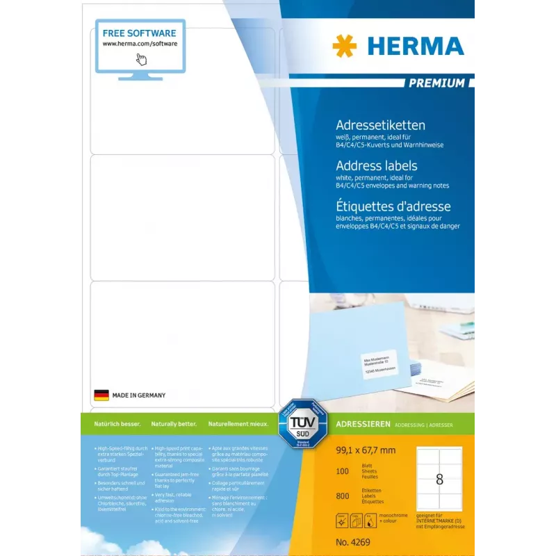 Adressetiketten HERMA Premium A4 99,1x67,7 mm 800 Stück