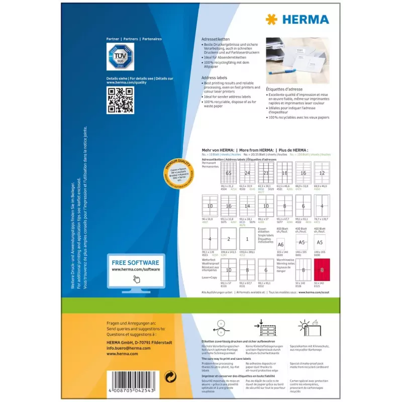 Adressetiketten Premium HERMA A4 38,1x21,2 mm 6500 Stück