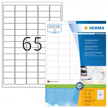 Adressetiketten Premium HERMA A4 38,1x21,2 mm 6500 Stück