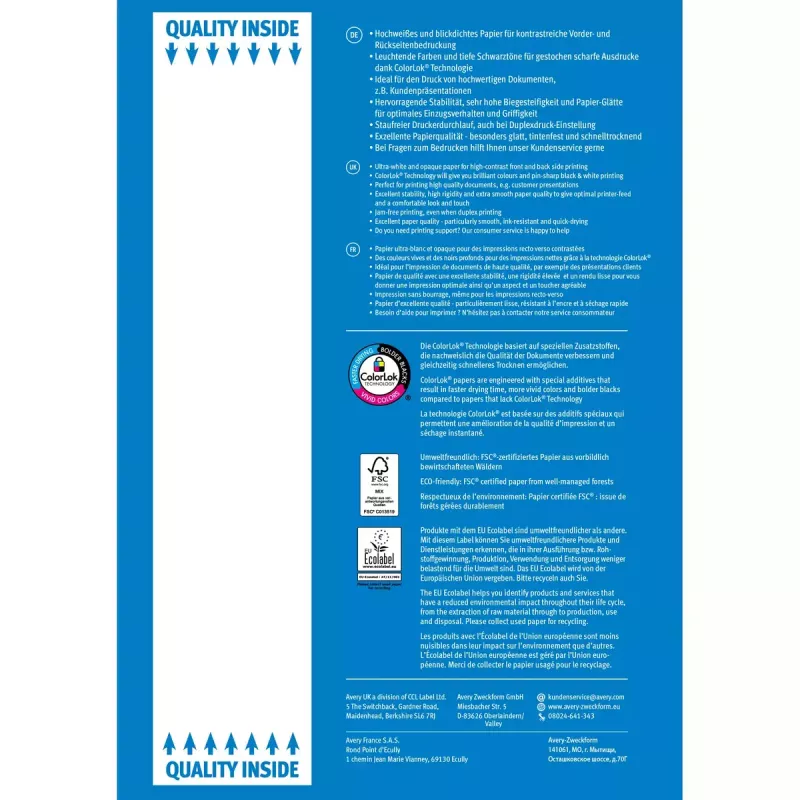Druckerpapier A4 Avery Bright White Inkjet 500 Blatt
