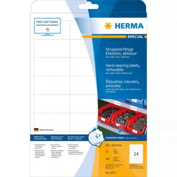 Selbstklebeetiketten HERMA 4573 ablösbar Weiß 480 Stück
