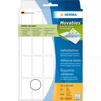 Mehrzwecketiketten HERMA 10609 19x40 mm weiß Movables ablösbar Papier 640 Stück