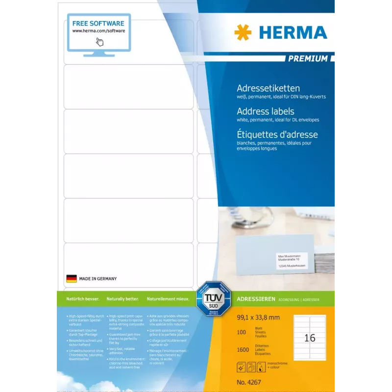 Adressetiketten selbstklebend HERMA Premium A4 99,1x33,8 mm 1600 Stk.