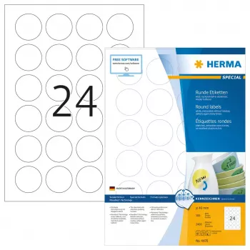 Selbstklebende Etiketten HERMA Wiederablösbar A4 Ø 40 mm 2400 Stück