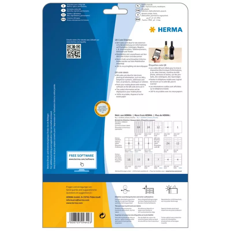 QR-Code-Etiketten HERMA 9642 A4 40x40 mm quadratisch weißes Papier