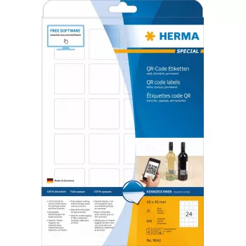 QR-Code-Etiketten HERMA 9642 A4 40x40 mm quadratisch weißes Papier