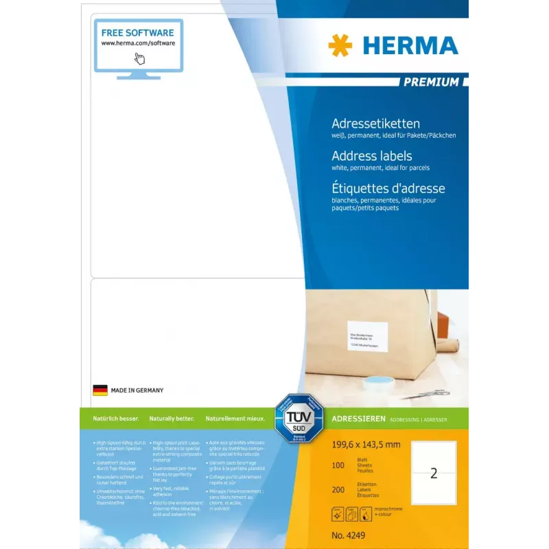 Adressetiketten Premium HERMA A4 199,6x143,5 mm 200 Stück