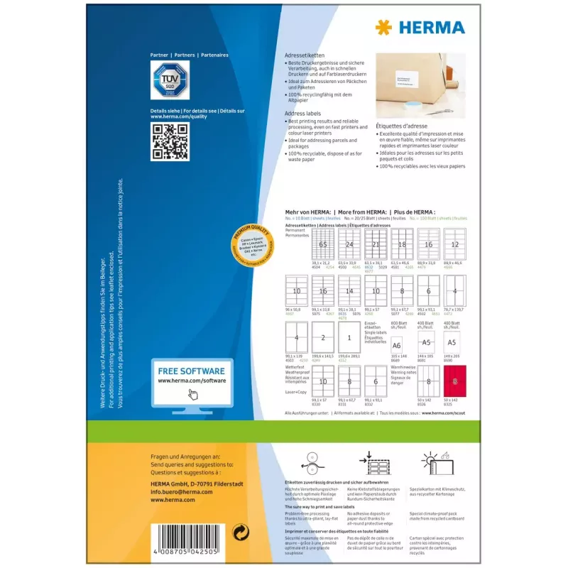 Adressetiketten Premium HERMA A4 99,1 x 139 mm 400 Stück