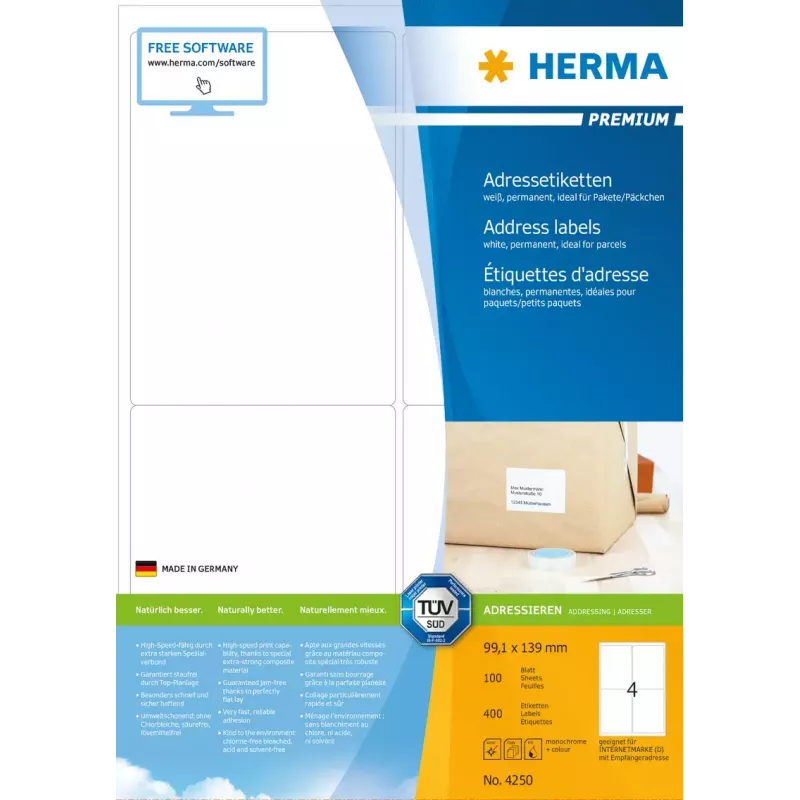 Adressetiketten Premium HERMA A4 99,1 x 139 mm 400 Stück
