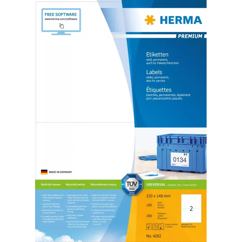 Selbstklebende Druckeretiketten HERMA Labels Premium A4 210x148 mm