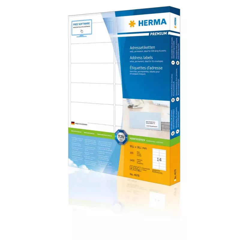 Adressetiketten Premium HERMA A4 99,1x38,1 mm 1400 Stück