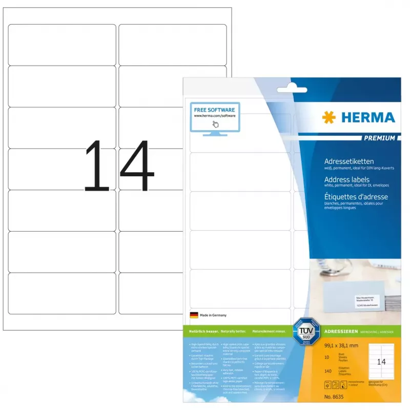 Adressetiketten Premium HERMA A4 99,1x38,1 mm 140 Stück