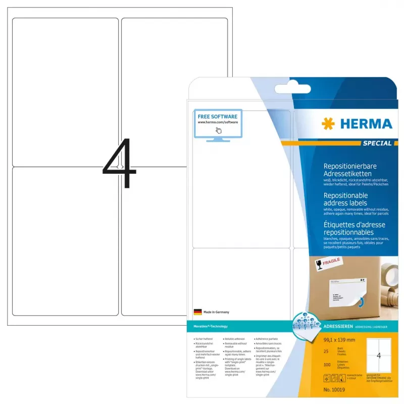 Wiederablösbare Adressetiketten HERMA 100 Stück A4 99,1x139 mm