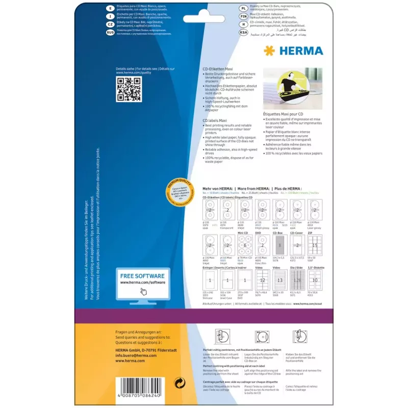Selbstklebendes Druckeretikett HERMA CD-Etiketten Maxi A4 Ø 116 mm