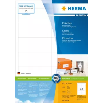 Selbstklebende Druckeretiketten HERMA Labels Premium A4 97x42,3 mm