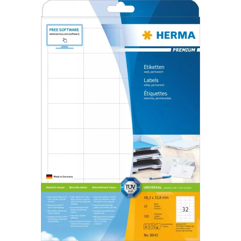 Selbstklebende Etiketten HERMA 8643 Rechteckig Permanent Weiß