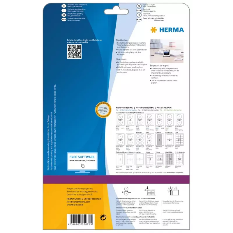 Dia-Etiketten HERMA A4 43,2 x 8,5 mm weißes Papier matt 3200 Stück