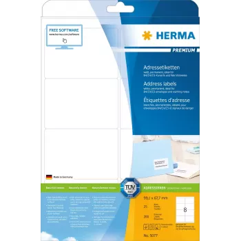 Adressetiketten Premium HERMA 5077 A4 99,1 x 67,7 mm 200 Stück