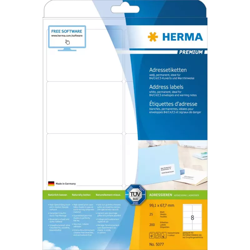 Adressetiketten Premium HERMA 5077 A4 99,1 x 67,7 mm 200 Stück