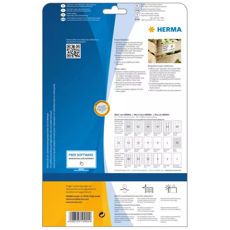 Selbstklebende Druckeretiketten HERMA Labels A4 45,7 x 21,2 mm