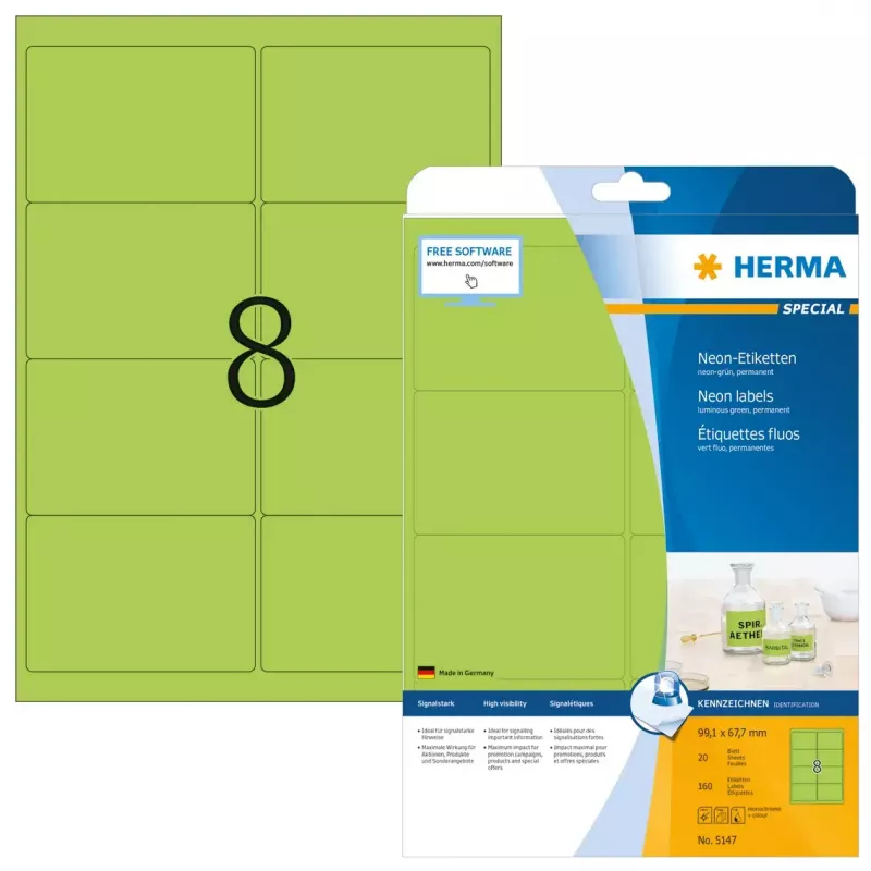 HERMA Neon-Etiketten A4 99,1 x 67,7 mm 160 Stück