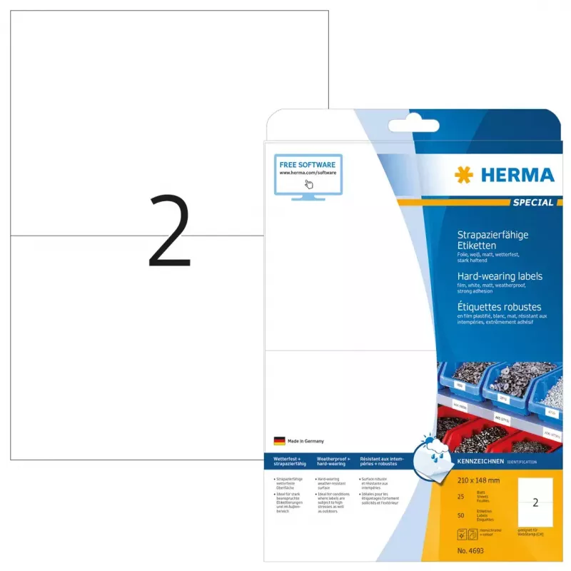 Selbstklebendes Druckeretikett HERMA Labels strapazierfähig A4 210x148 mm
