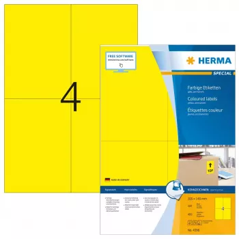Selbstklebende Druckeretiketten HERMA Coloured Labels A4 105x148 mm gelb Papier matt 400 Stück